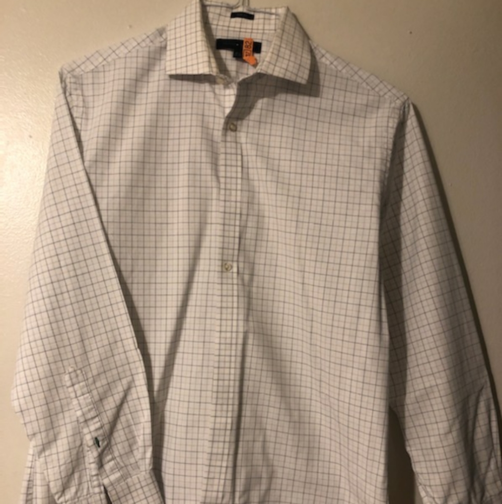 TOMMY HILFIGER, Men's 15-1/2 collar, long sleeve, plaid dress shirt.